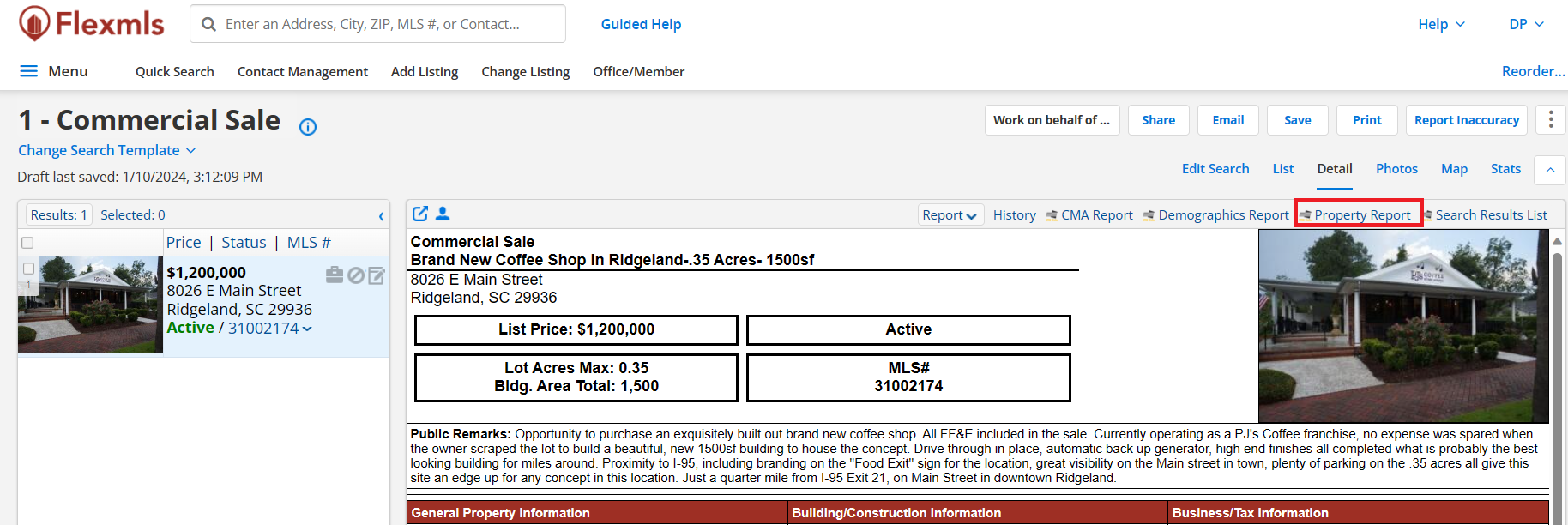 Selecting property report