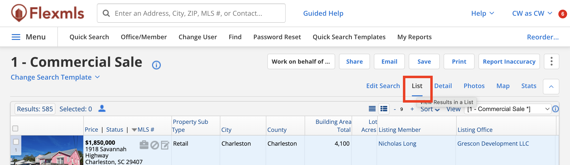 Click list tab