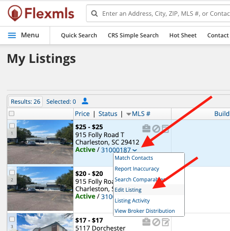 editing the listing